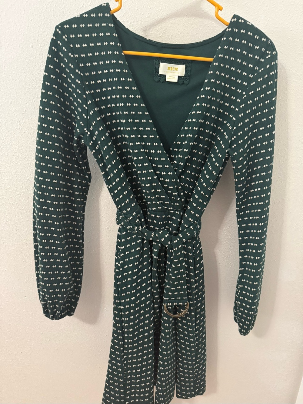 Anthropologie Dark Green Printed Wrap Dress